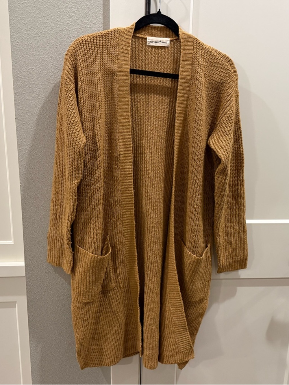 Mustard Seed Women’s Open-Front Ribbed Cardigan in Camel Brown